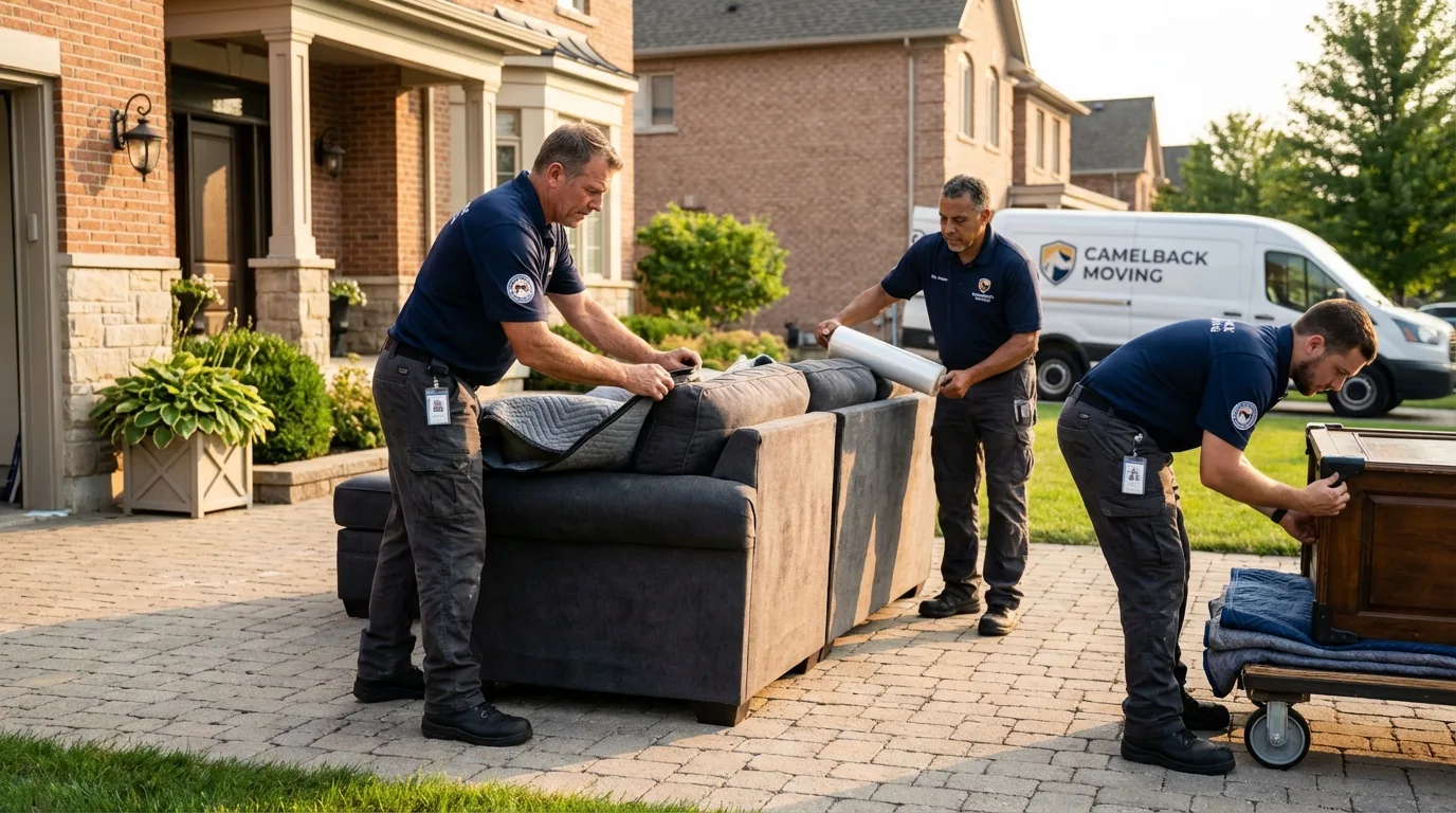 Large estate moving crew wrapping furniture in Cache, OK