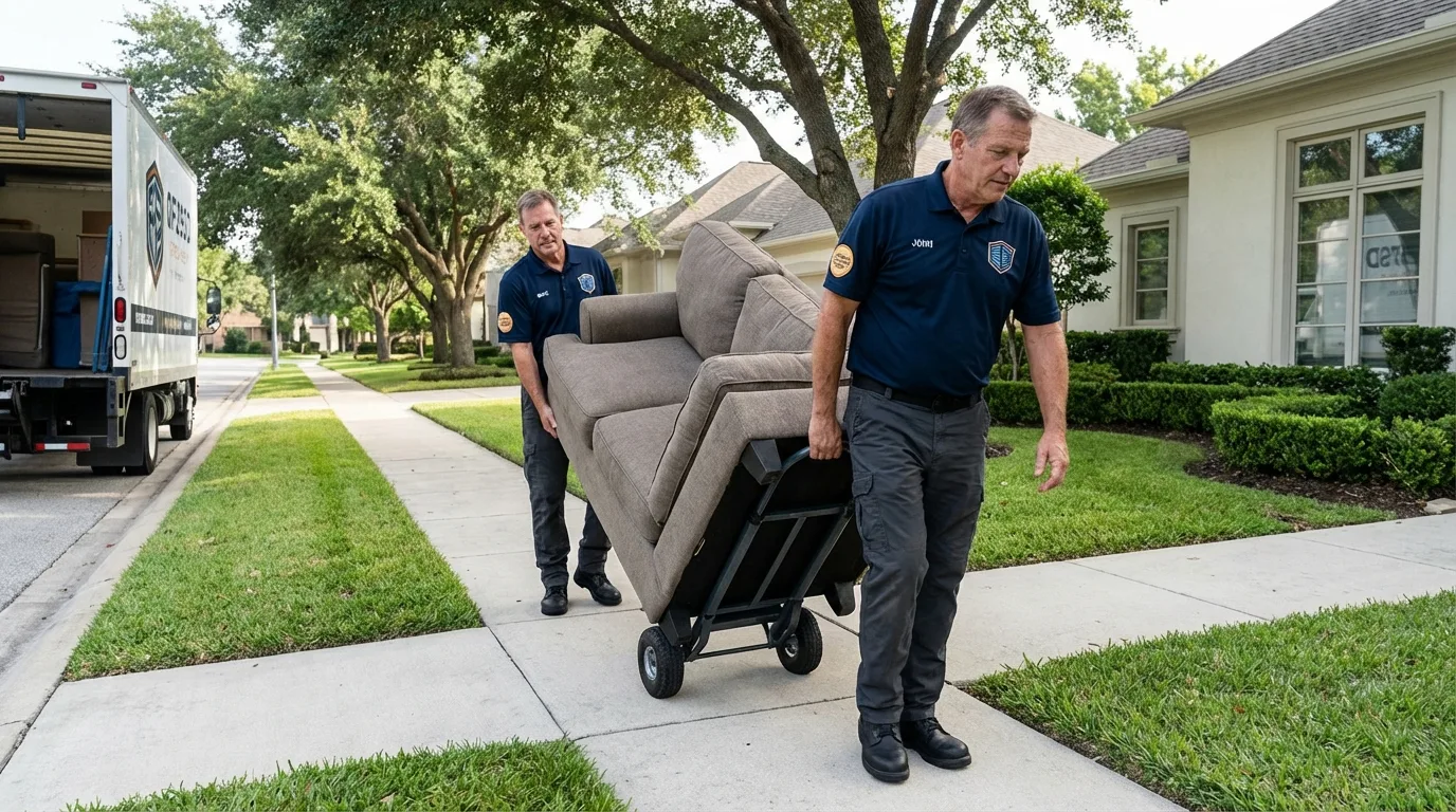 Local residential moving crew loading furniture in Cache, OK
